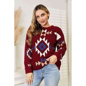 HEYSON Full Size Aztec Soft Fuzzy Sweater Color Red Wine Size 3X